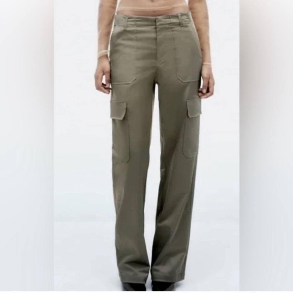 Zara Olive Straight-Leg Cargo Trousers